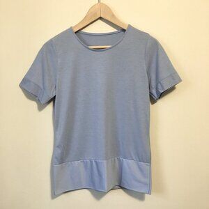 ICINOO Korean Light Periwinkle Blue Dual Fabric Tee Small K-Style Minimalist